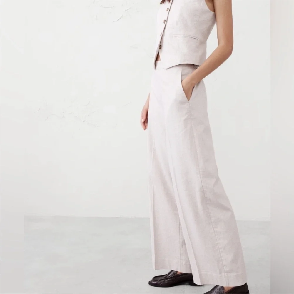 NWT! Banana Republic Flax Hayden Wide Leg Linen Blend Pull On Pant 🪨